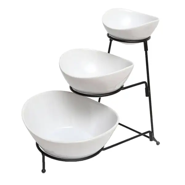 

3 Tier Bowl Server Set with Metal Stand in White