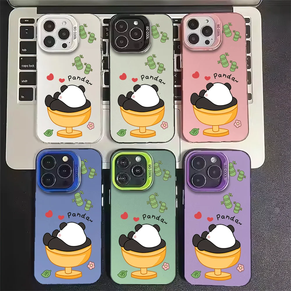 Модный бамбуковый чехол для телефона с рисунком панды лежа в чашке IPhone 12 11 13 14 15 16