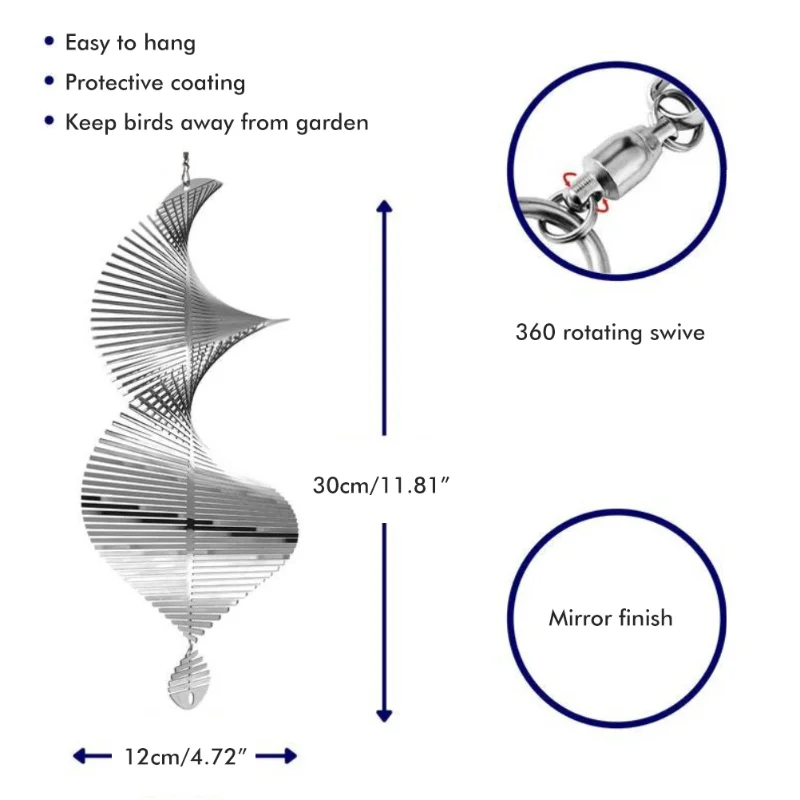 

Nordic 3D Rotating Wind Chimes Wind Spinner Bell Flip Spiral Pendant Patio Garden Hanging Decoration Window Outdoor Home Decor