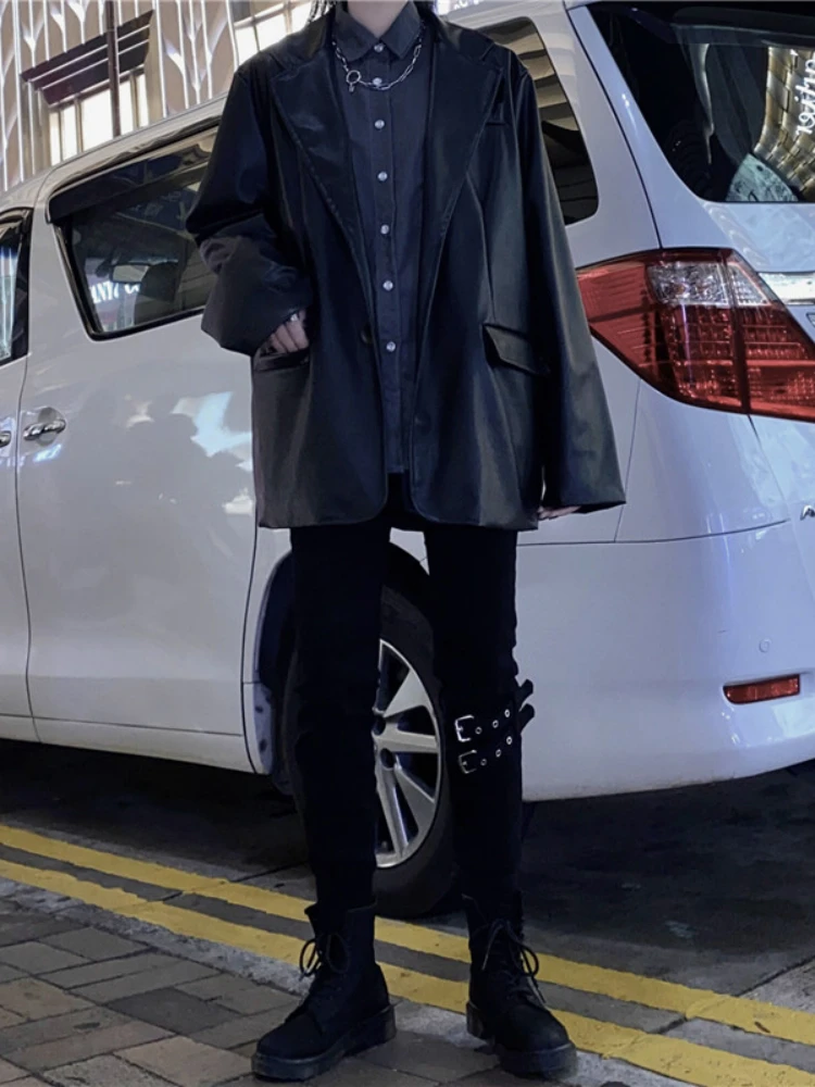 Korean Black Leather Moto Jacket Women Vintage Warm Loose Chic Leather Blazers Female Streetwear Fashion Casual Coat 2022 Autumn