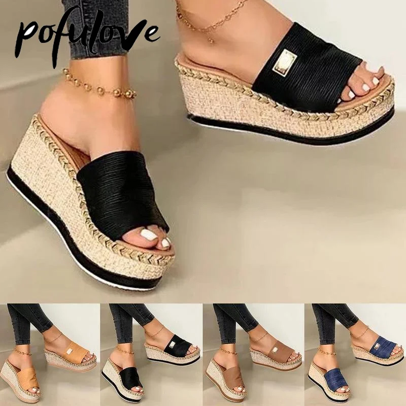 

Женские шлепанцы на платформе и танкетке, модные повседневные летние сандалии на высоком каблуке