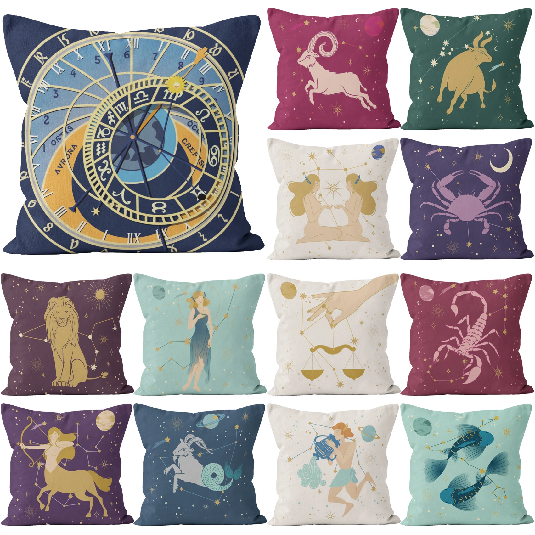 Льняная наволочка с созвездиями милый Рисунок 12 созвездий Карта Таро для