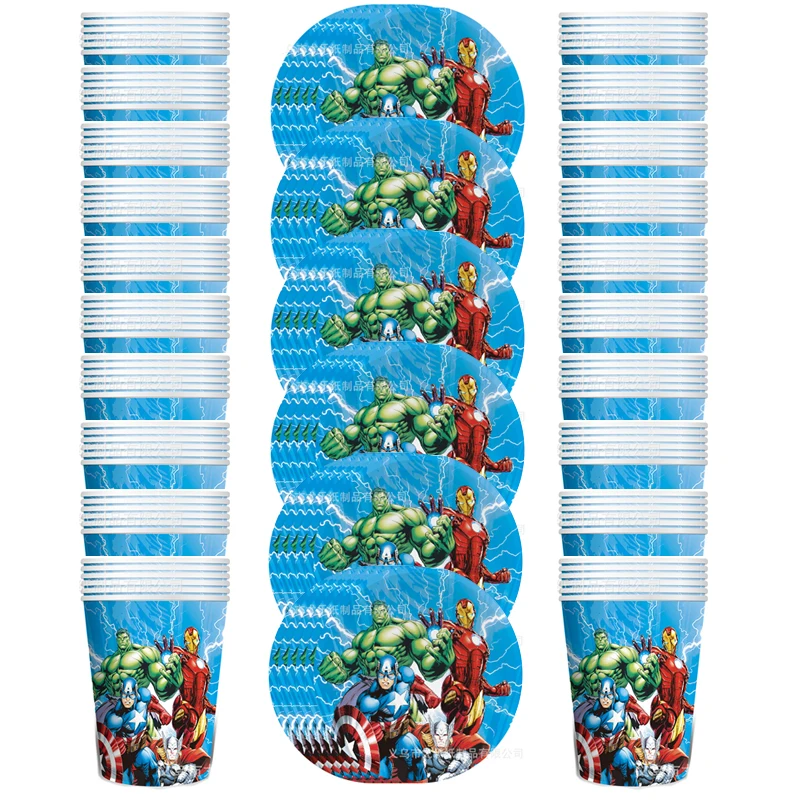 

60pcs/lot Avengers Theme Tableware Set Happy Birthday Party Plates Cups Dishes Decoration Baby Shower Events Supplies