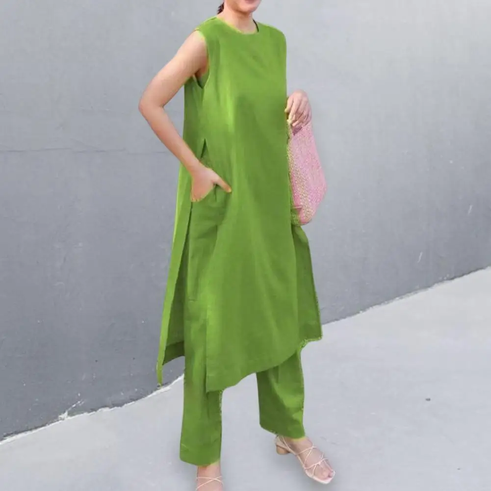 

Pockets 2 Pcs/Set Chic Wide Leg Wide Leg Top Trousers Suit Cool Women Outfit Set Soft Daily Clothes