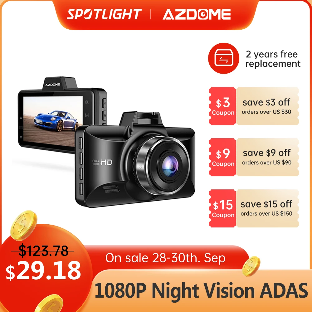 Видеорегистратор azdome m01 pro fhd 1080p 3 дюймовый с функцией ночного видения