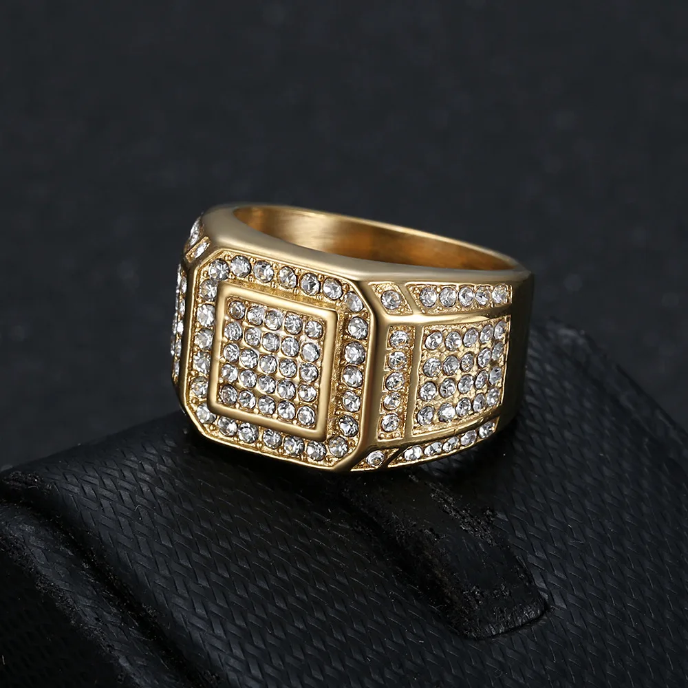 Besiko мужское квадратное кольцо с полным цирконом из нержавеющей стали кольца в