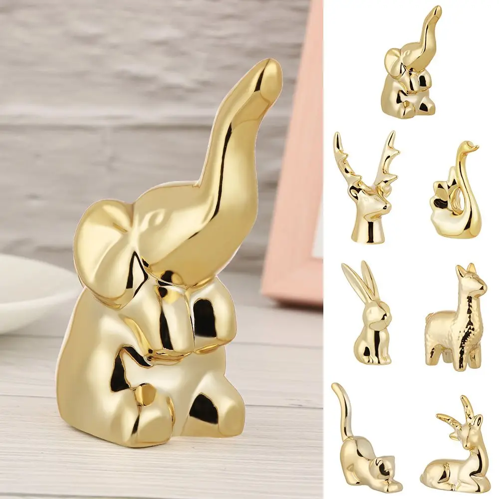 

Gold Color Ceramic Crafts Figurines Creative Animal Small Elephant Rabbit Miniature Figurine Desktop Ornaments Home Decoration