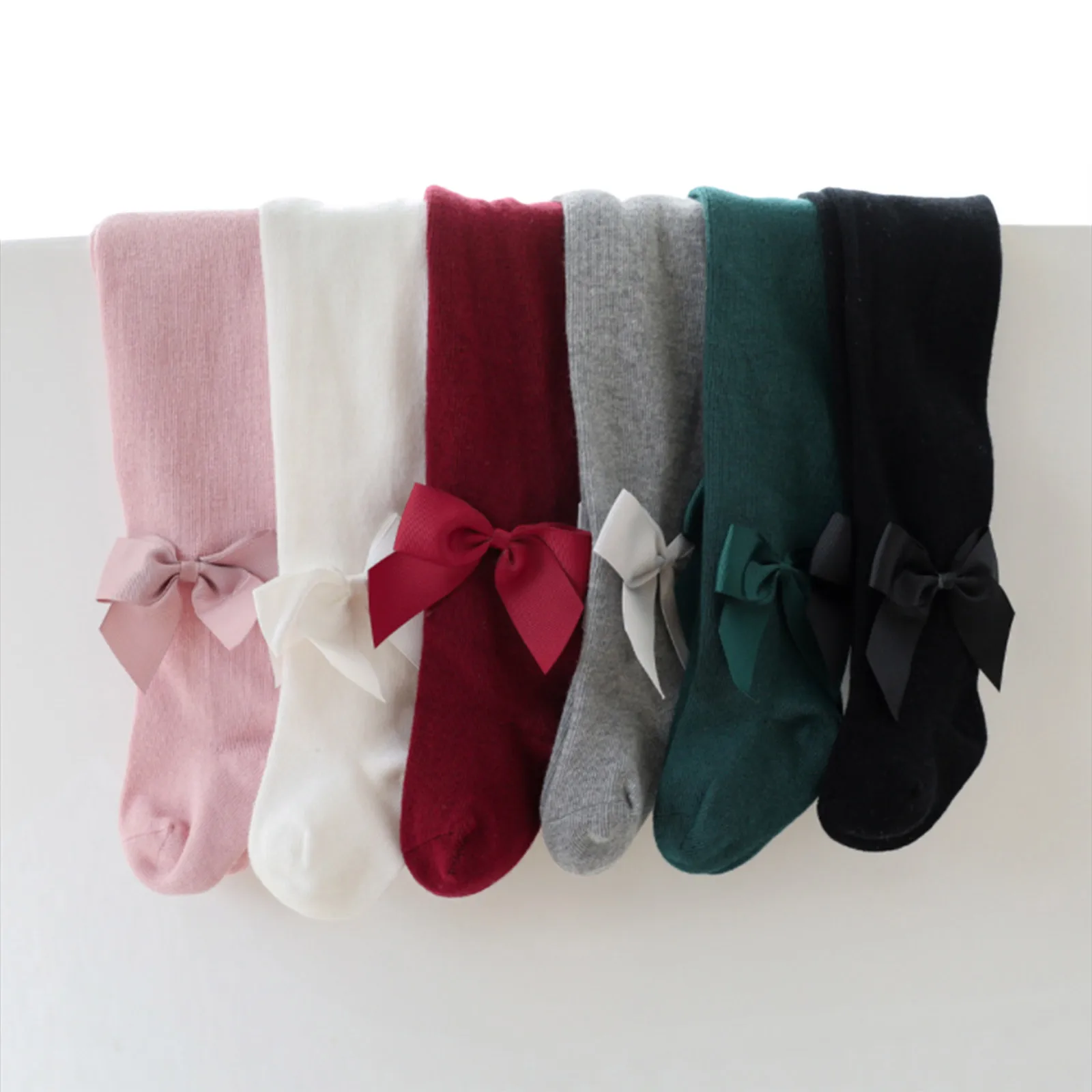 

Baby Socks Autumn Pantyhose Solid-Color Middle-Waist Stretchy Leggings With Bowknot Decors For Toddler Girls 0-2 Years 6 Color