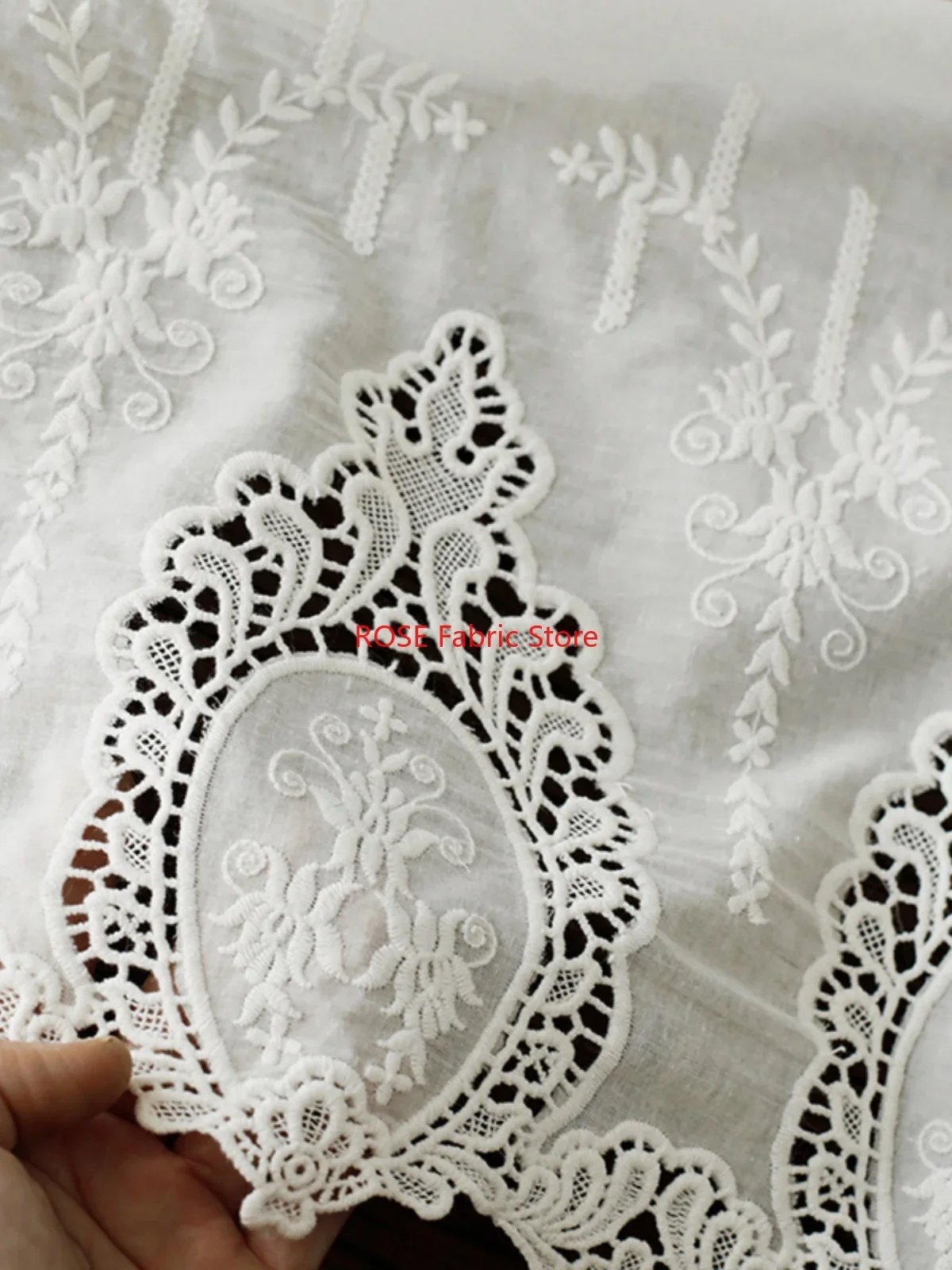 Фото 2 ярда Off White Flower вышитая хлопковая кружевная бейка для шитья своими руками, украшения домашней вечеринки, скатерти №4