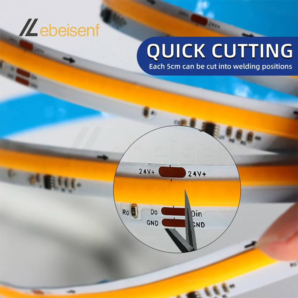 Фото RA90 FCOB SPI CCT IC Светодиодная лента WS2811 Адресные 576 светодиодов от 2700 К до 6500 К 10 мм 24 В постоянного тока Гибкие фонари FOB высокой плотности №4