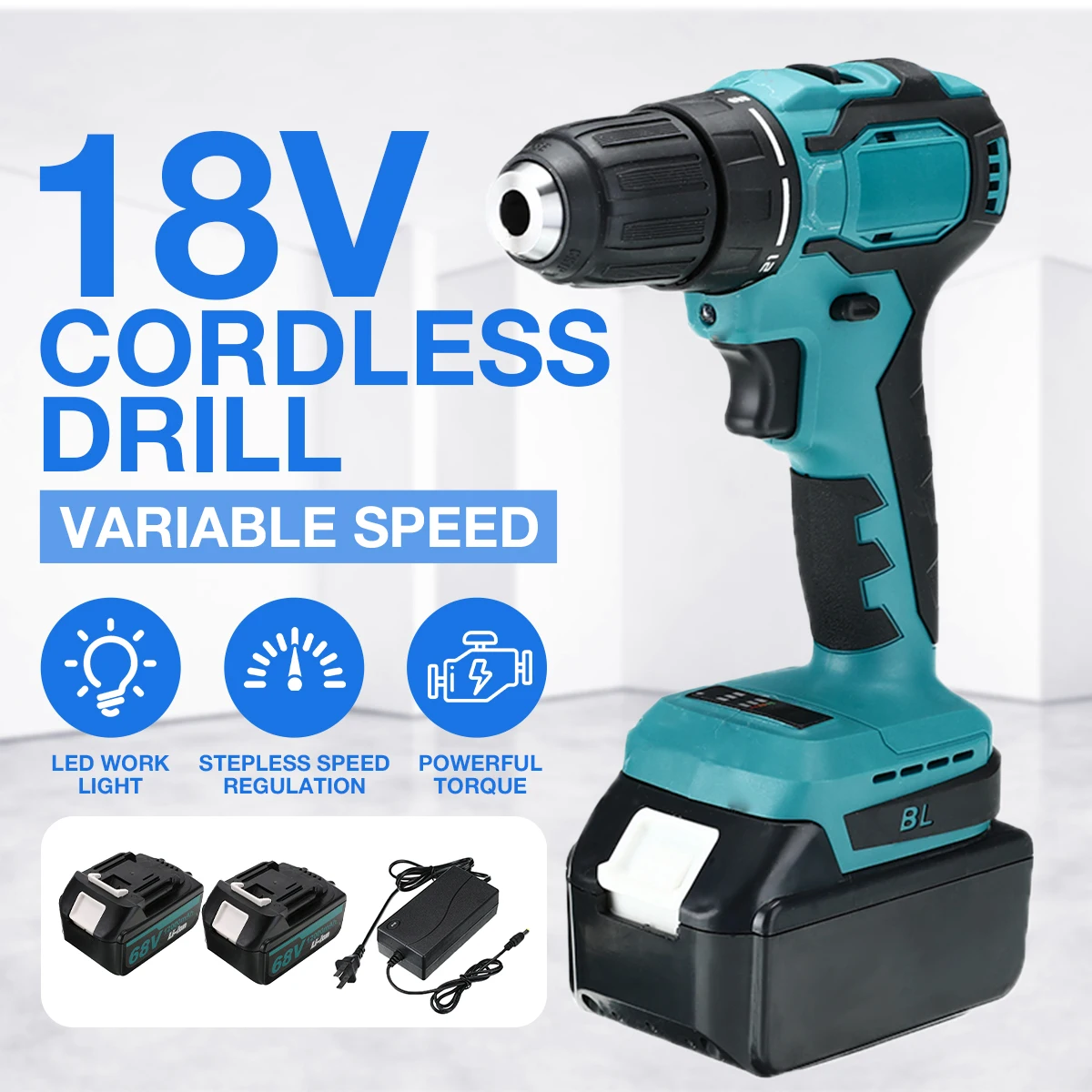 

90Nm 3 IN 1 Electric Impact Drill Hammer Cordless Brushless Screwdriver Home DIY Power Tool Rechargable For 18V Makita Battery