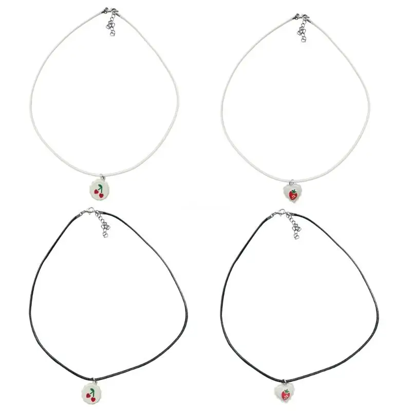 

Ожерелье в стиле хип-хоп с черной веревкой и цепочкой, уникальное ожерелье с подвеской в ​​виде вишни и клубники, Y2K, Прямая