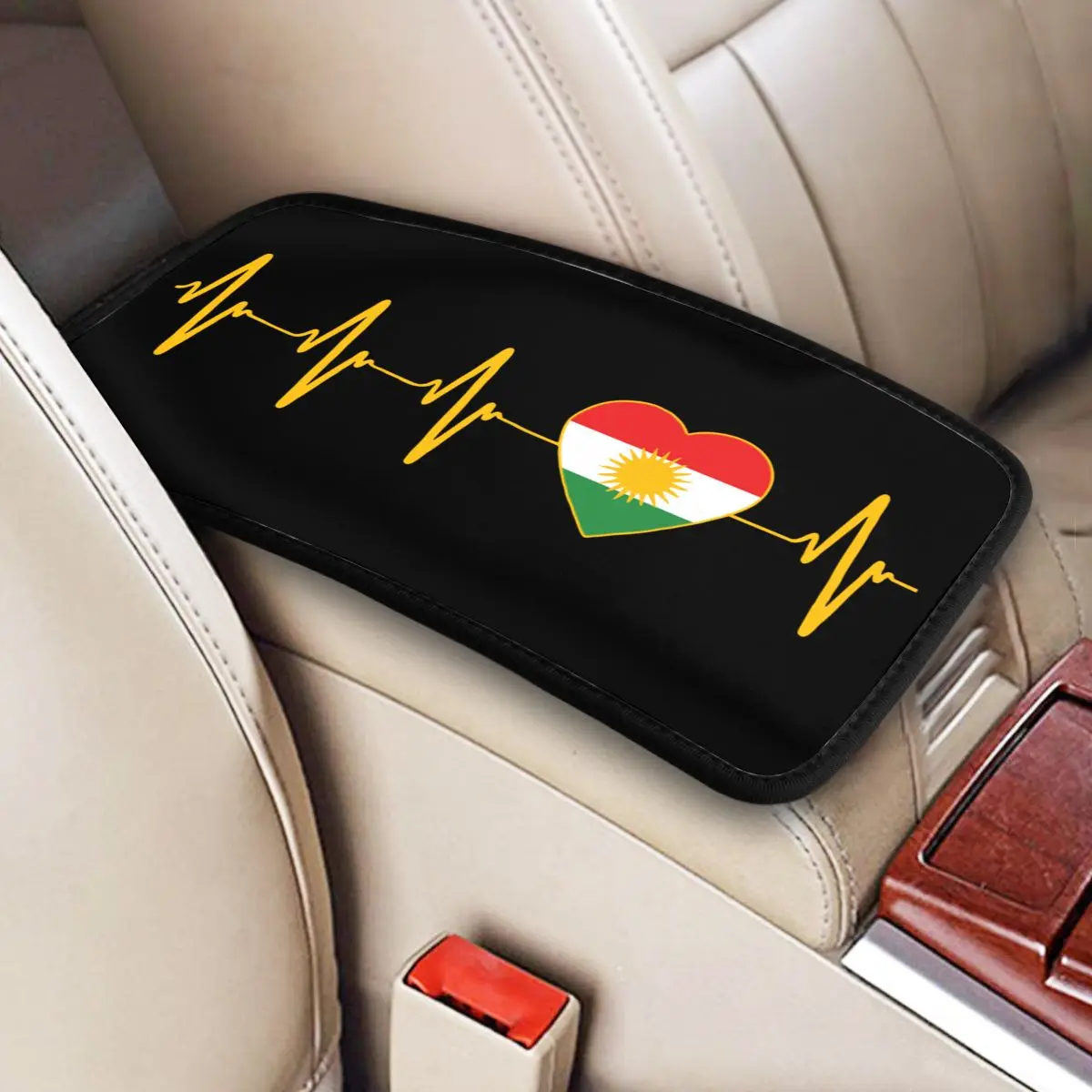 Кожаный коврик с центральной ручкой, подушка, Универсальный Коврик для автомобильного подлокотника курдского флага сердцебиения I Love Kurdistan,...