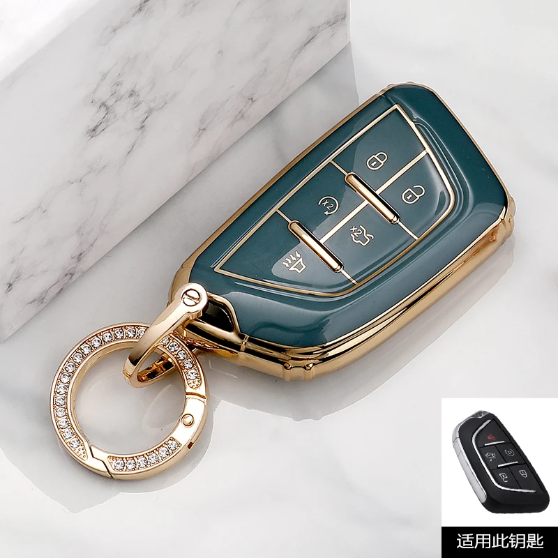 

TPU Car Fob Smart Key Case Holder Ring For Cadillac ATS CT6 CTS DTS XT5 Escalade ESV SRX STS XTS ELR 2021 Interior Accessories