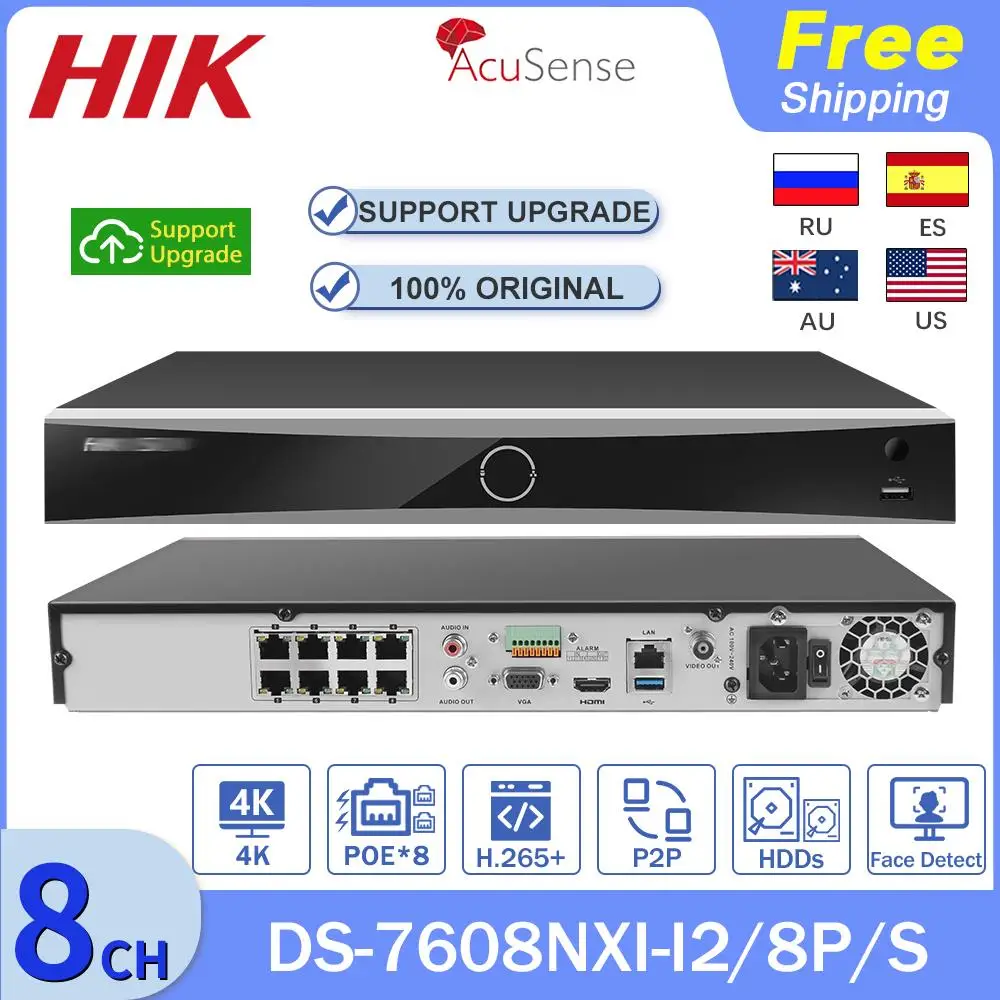 

HIK оригинальный 4K AcuSense NVR 8CH DS-7608NXI-I2/8 P/S 8CH POE распознавание лица SATA CCTV видеорегистратор система безопасности