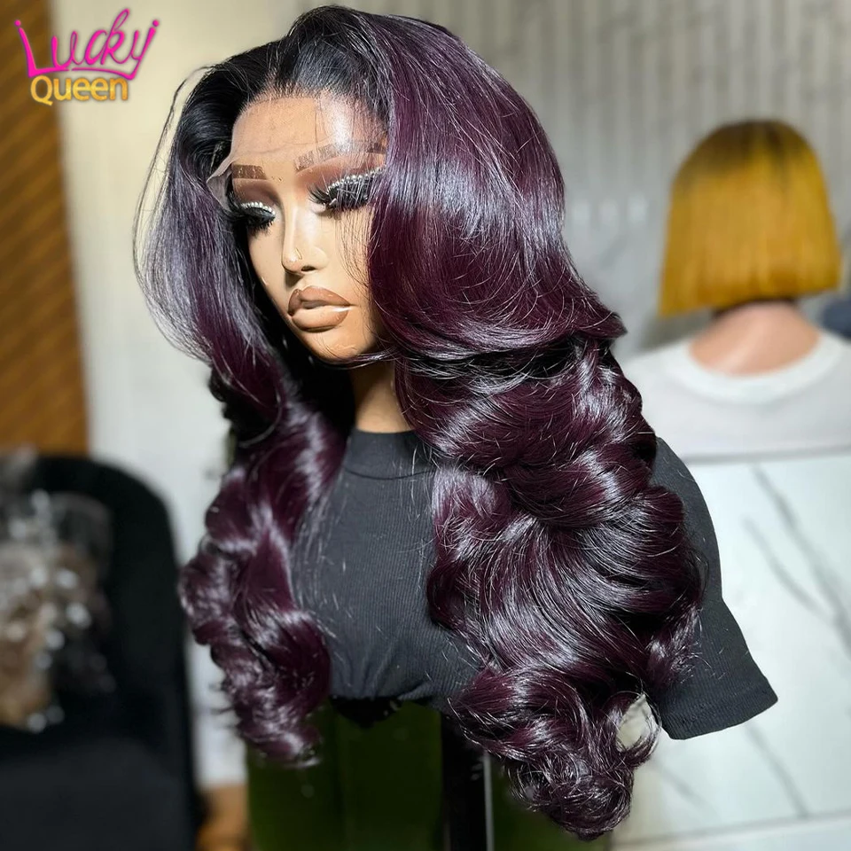 13x6 фиолетовые передние парики на сетке человеческие волосы Омбре черные