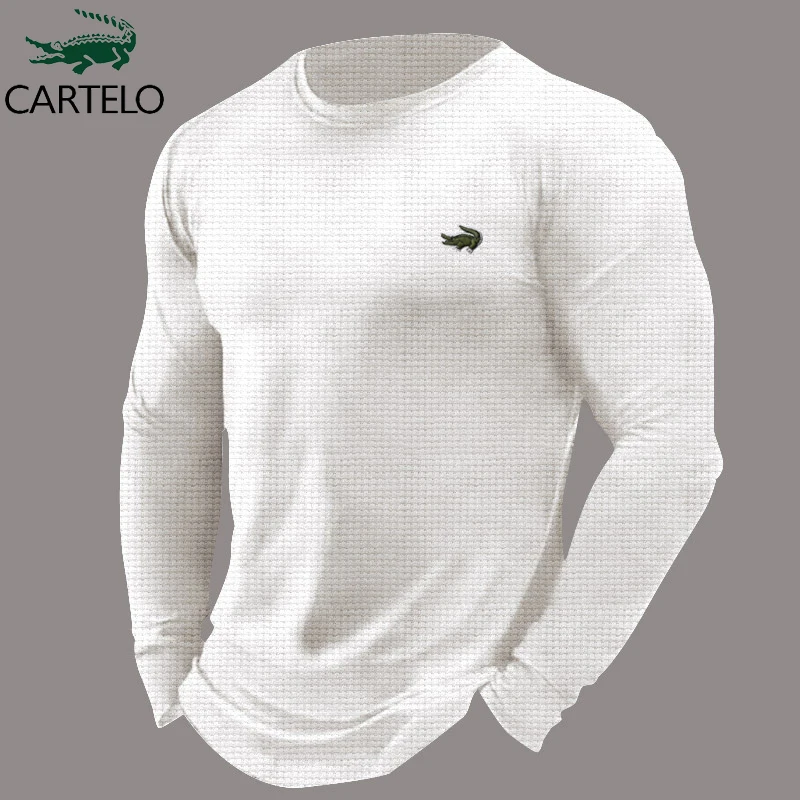

CARTELO Brand Fashion Men's Clothing Men's Long Sleeved T-Shirt Waffle Fabric Sports Leisure Fitness Round Neck Bottoming Shirt