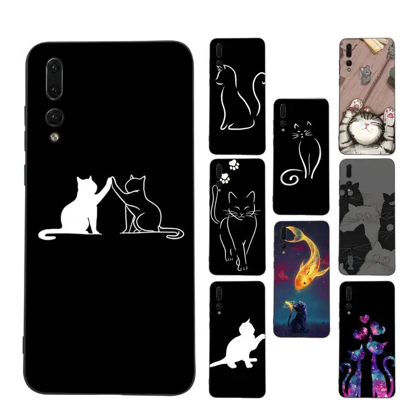 

Funny Cute Cat Line Art Phone Case for Huawei Honor 10 i 8X C 5A 20 9 10 30 lite pro Voew 10 20 V30