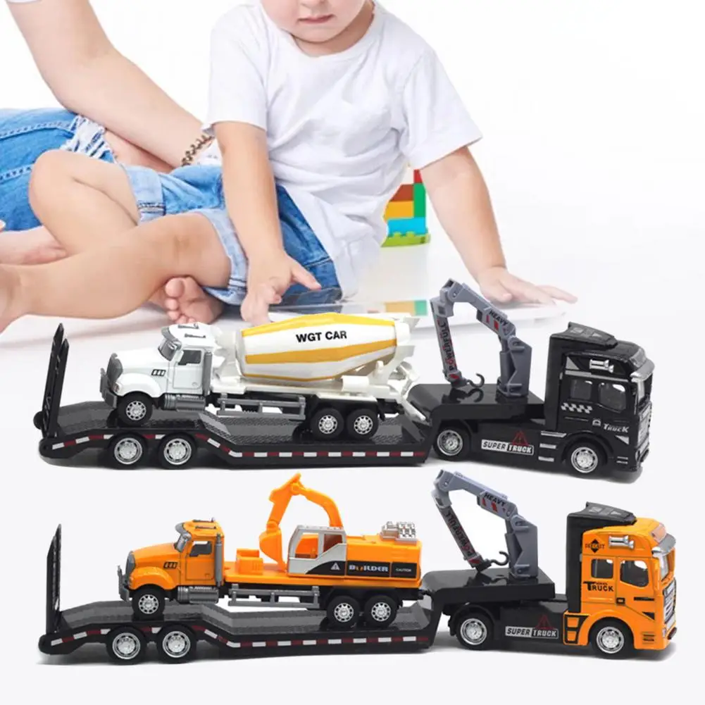 

1/50 Scale Crash Resistant Construction Trailer Excavator Model Pull-back Design Truck Model High Simulated for Student