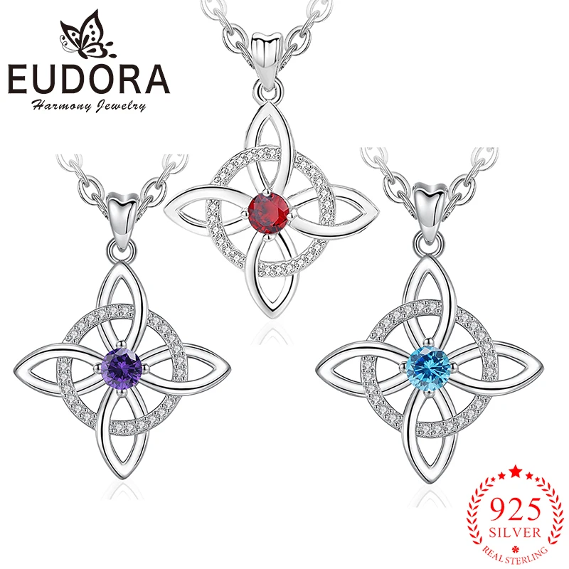 

Eudora New 925 Sterling Silver Witches Knot Necklace inlay Zircon Celtic Knot Pendant Exquisite Women Jewelry Wedding Party Gift