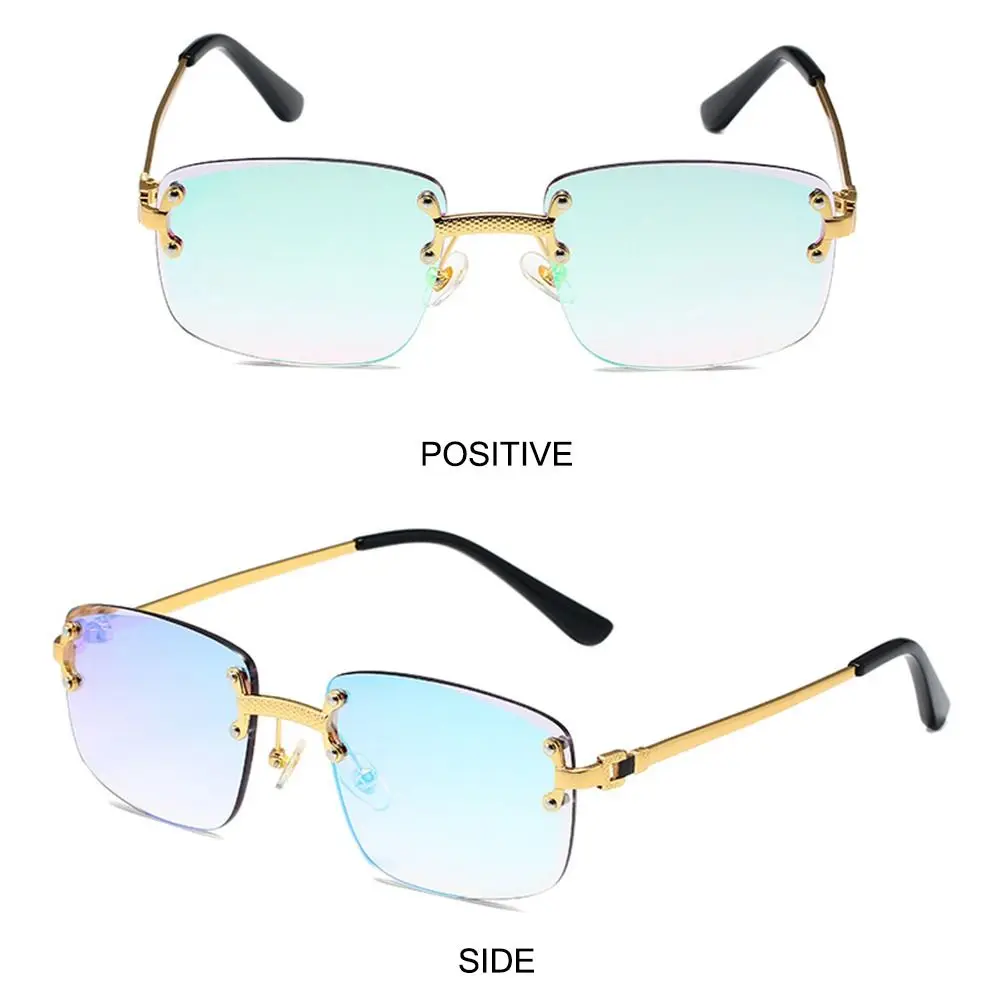 Прямоугольные солнцезащитные очки без оправы с защитой от УФ-лучей и пружинными