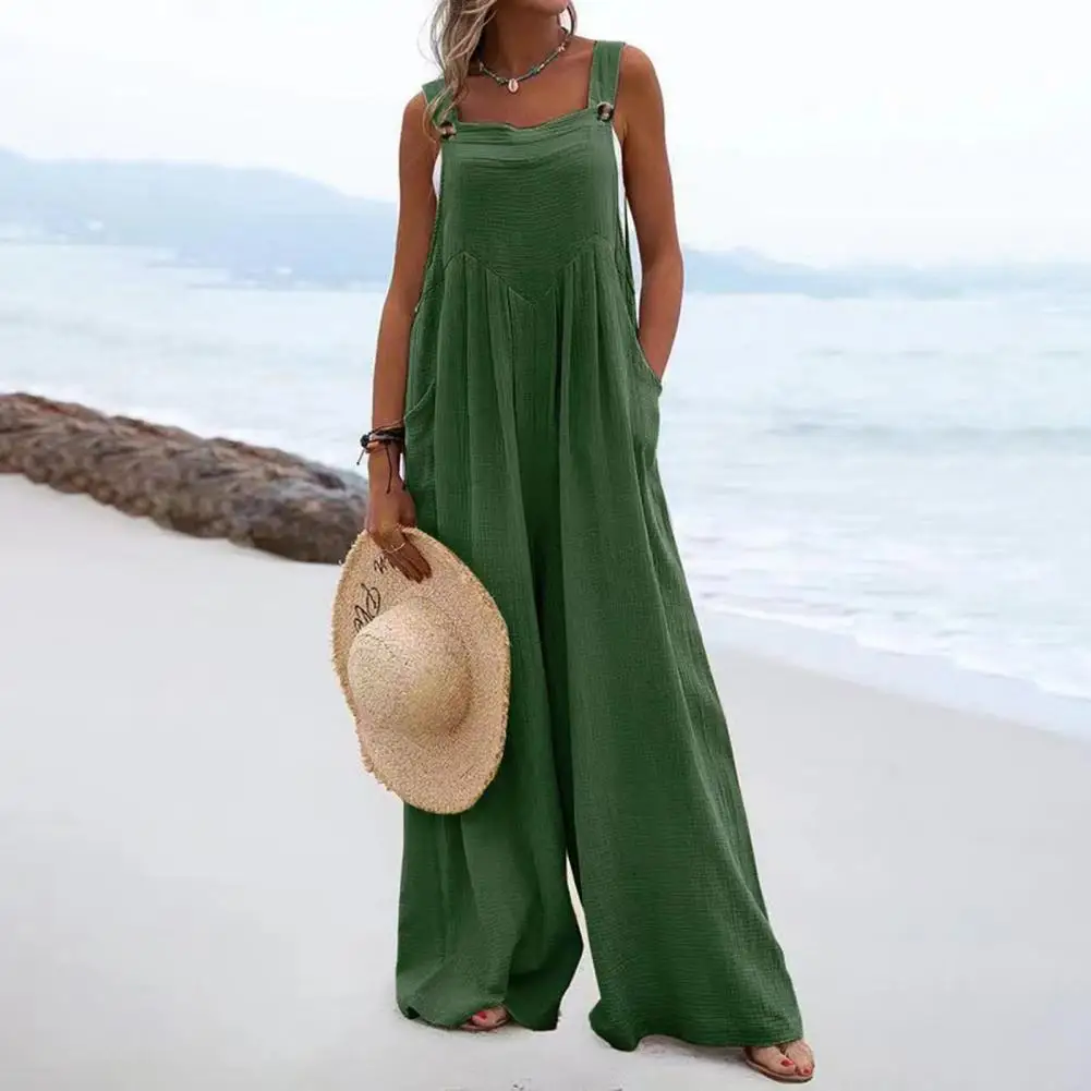 

2022 New Summer Women Jumpsuit Vintage Sling Wide Leg Off Shoulder Bohemian Elegant Suspender Jumpsuit for Vacation