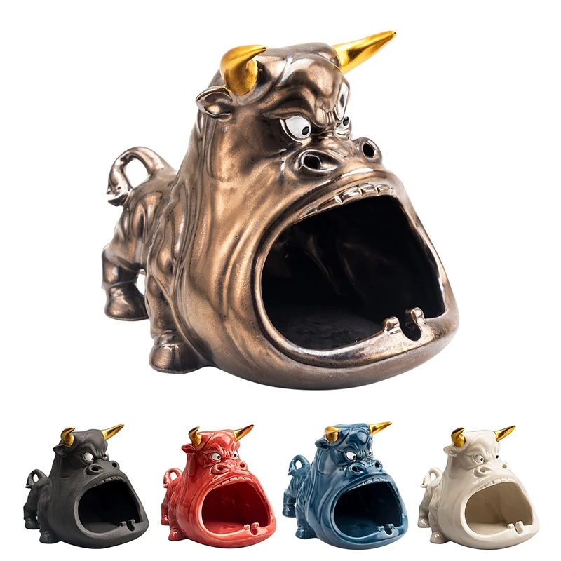 

1Pcs Creative Cartoon Cow Ashtray Anti Fly Ash Animal Large Capacity Ceramic Ashtray Desktop Home Ornaments Mens Gift