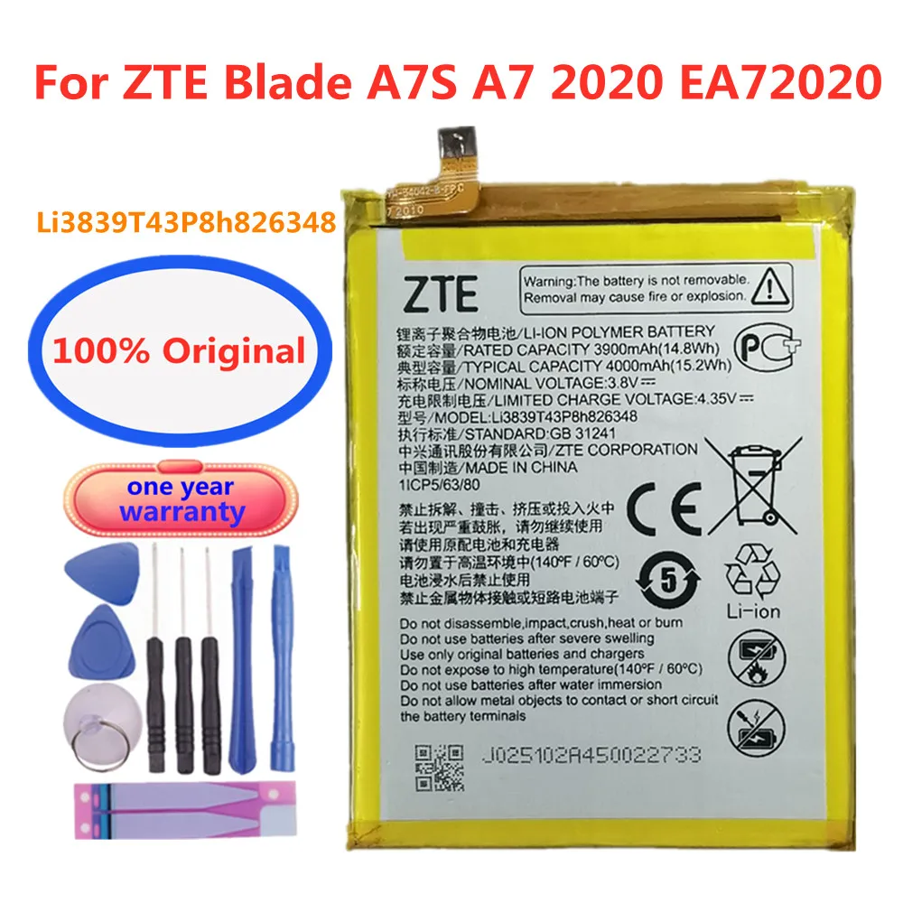 

New Original 4000mAh Li3839T43P8h826348 Replacement Mobile Phone Battery For ZTE Blade A7S A7 2020 EA72020 Batteries Bateria