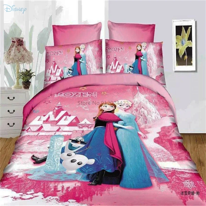 Pink Disney Frozen Cartoon Printed Bedding Set Duvet Cover Bed Sheet Pillowcase 2/3pcs Children Bedclothes Single Twin Full Size