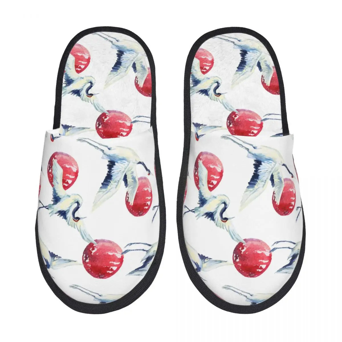 

Пушистые тапочки, акварельные, азиатские, с рисунком журавлей, с открытым носком, плюшевые, из пены, скользящая обувь