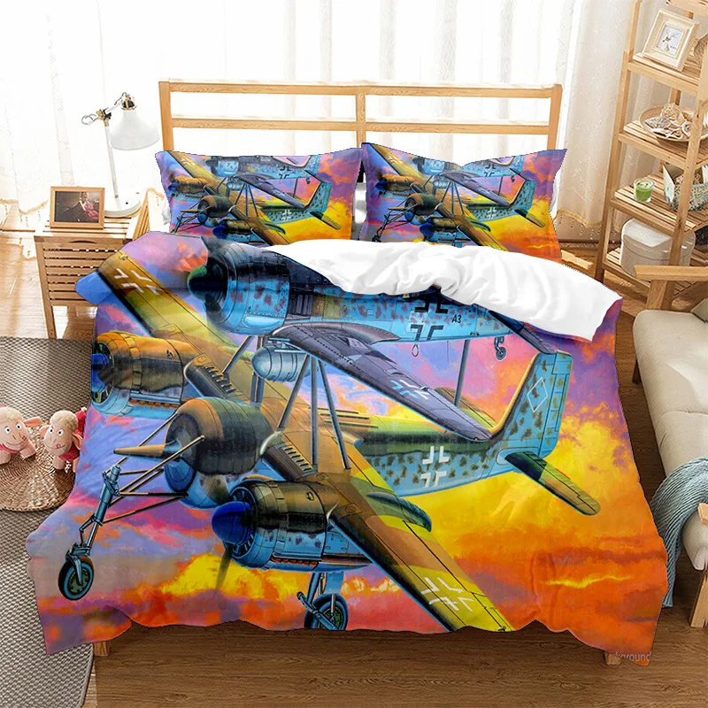 

Fighter Duvet Cover Aircraft Print Comforter Cover Military Airplane Fighter Bedding Set Decor 2/3Pcs Pillow Shams Queen Size