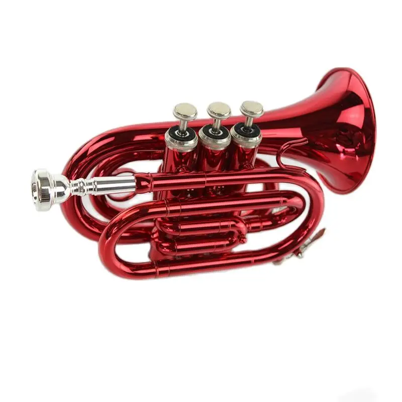 

Высококачественная плоская карманная труба Bb B, инструмент для ладони с твердым искусственным мундштуком, тканью и перчатками, красный