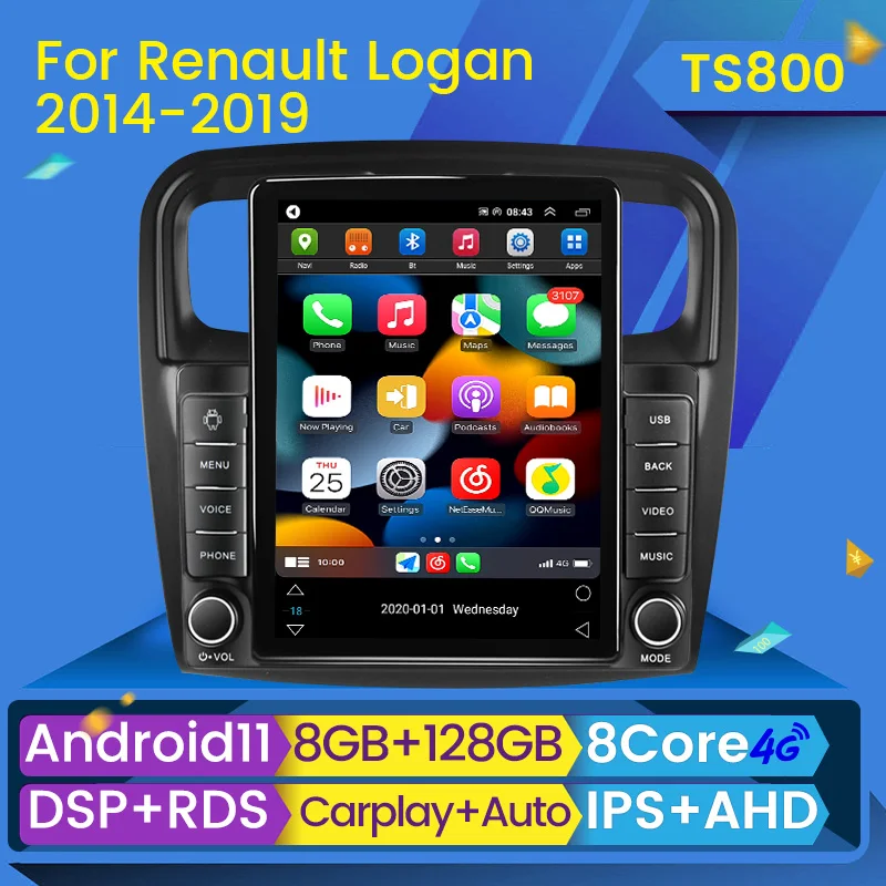 Android 11 Carplay 4G для Tesla вертикальное автомобильное радио Видео Стерео Renault Logan 2 2012 - 2019