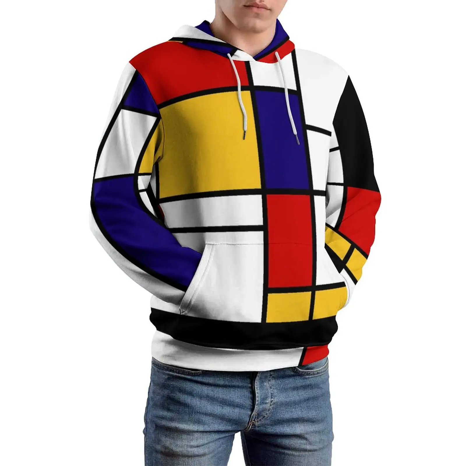 

De Stijl Print Casual Hoodies Men Mondrian Inspired Korean Fashion Hoodie Winter Long Sleeve Aesthetic Design Clothes Plus Size