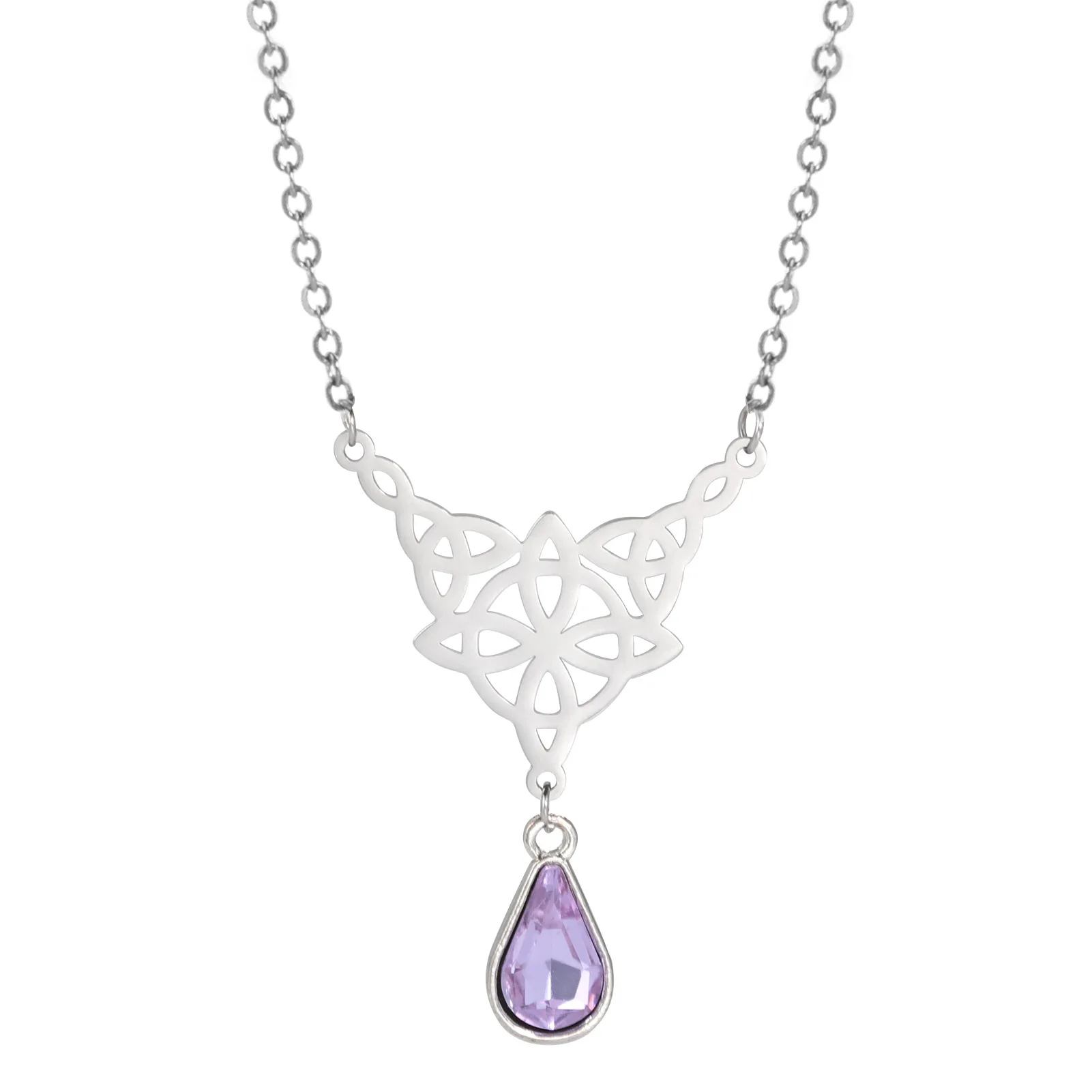 

Simple Witchcraft Witch Knot Necklace Stainless Steel Celtic Amulet Irish Nudo de Bruja Witch Purple Rhinestones Women Jewelry