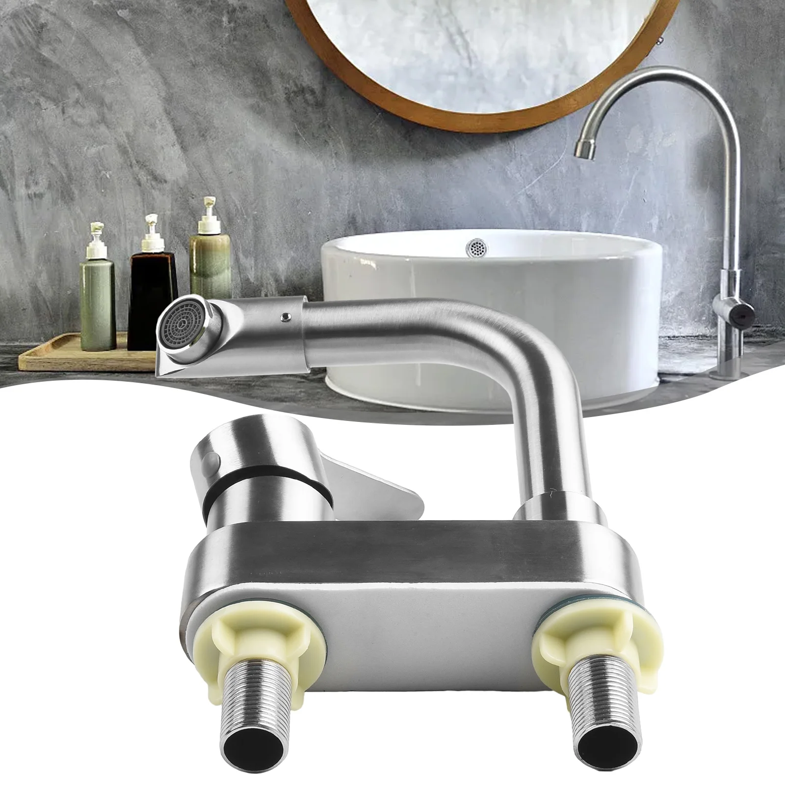 

Sink Mixer Taps Basin Faucet 2 Holes 304 Stainless Steel Ceramic Valve Cold And Hot Contemporary Single Handle