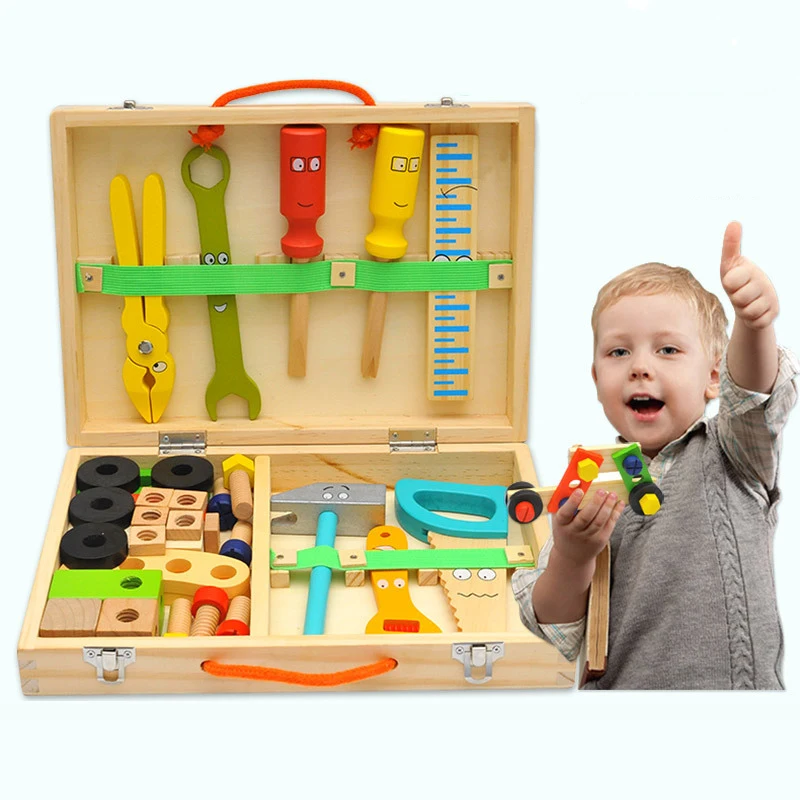 

Wooden Tool Box Building Tools Set Pretend Play Baby Montessori Toys for Children Kids Preschool Imagination Construction Toy