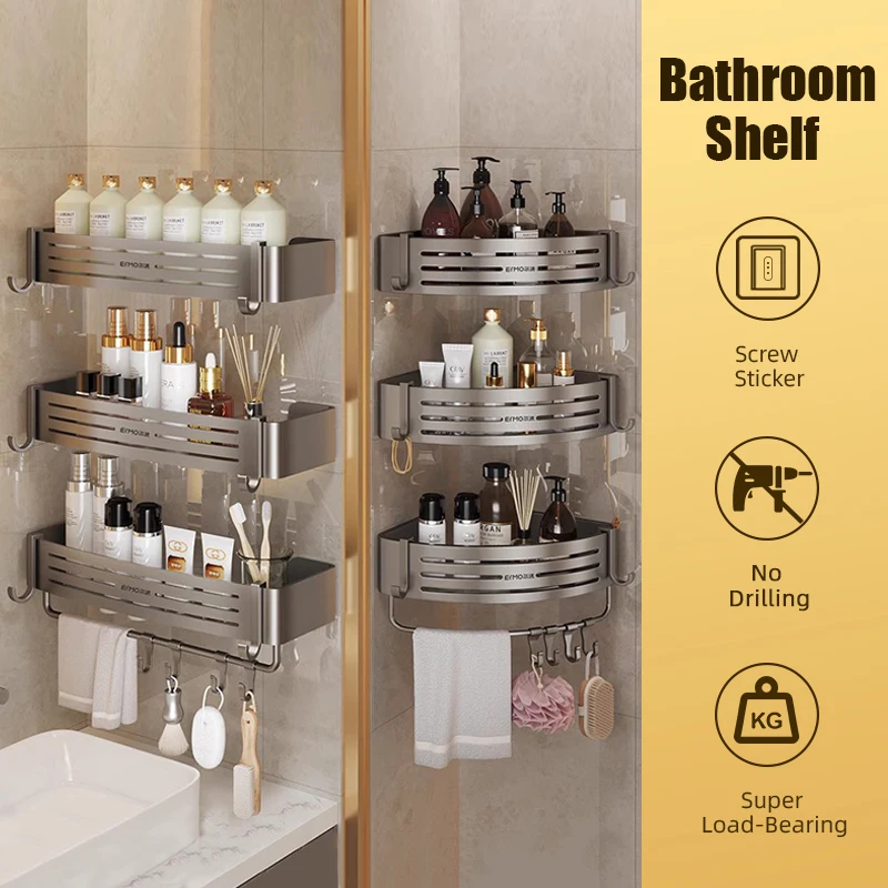 

полка для ванной алюминиевый сплав полка для душ аксессуары для ванной органайзер для хранения косметики без дрели полка настенная