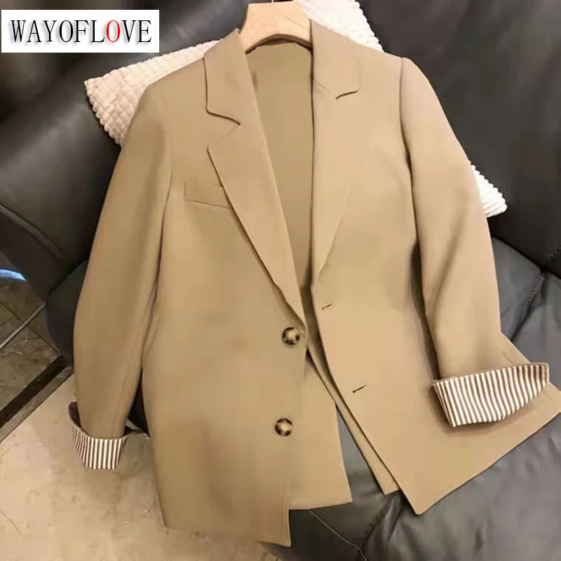 

Женский офисный однобортный Блейзер WAYOFLOVE, винтажное пальто с отложным воротником и длинными рукавами, верхняя одежда, стильный Топ