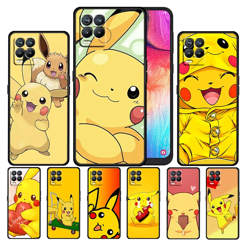 

Cute Pikachu Cartoon For OPPO Realme GT Neo Master Edition 9i 8 7 Pro C21S Narzo 30 5G Soft TPU Silicone Black Phone Case Cover