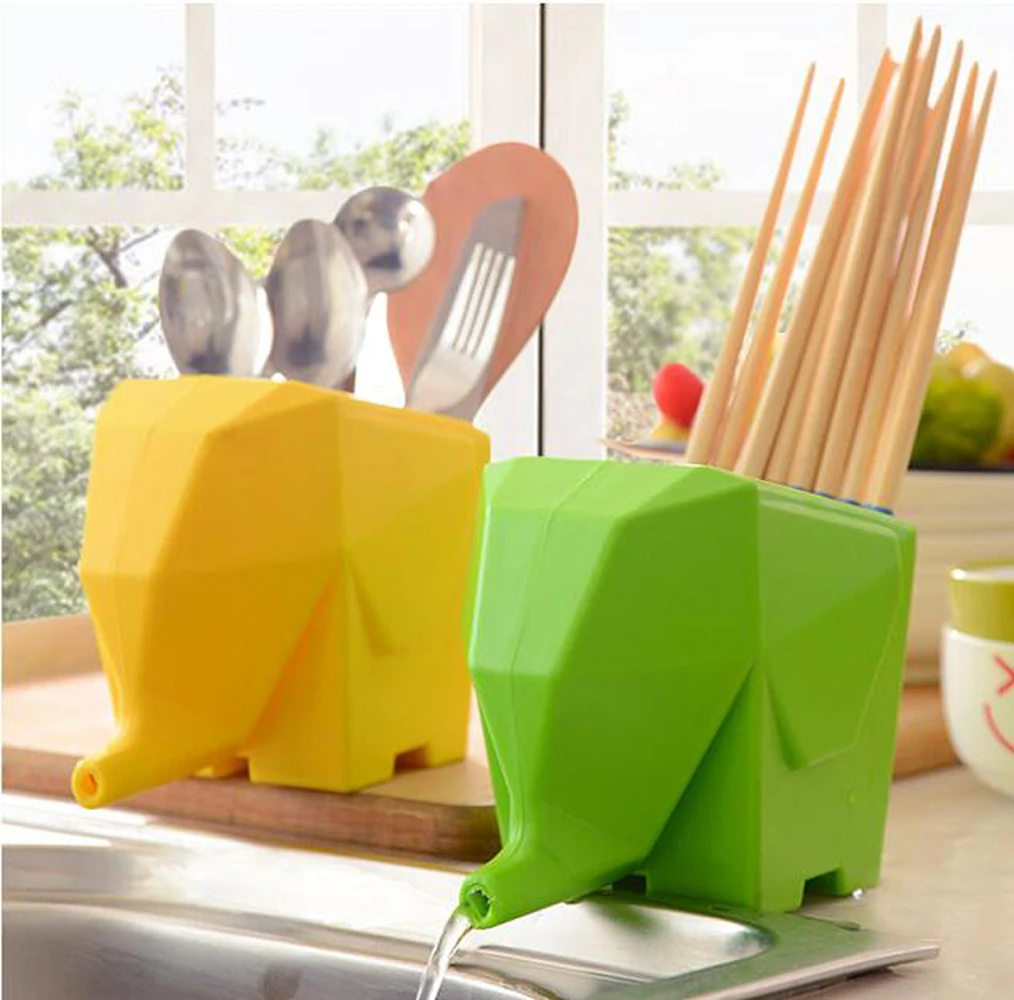 

Plastic Storage Elephant Drainer Container Chopstick Cutlery Holder Utensil Tableware Fork Spoon Rack Organizer Dryer in Kitchen