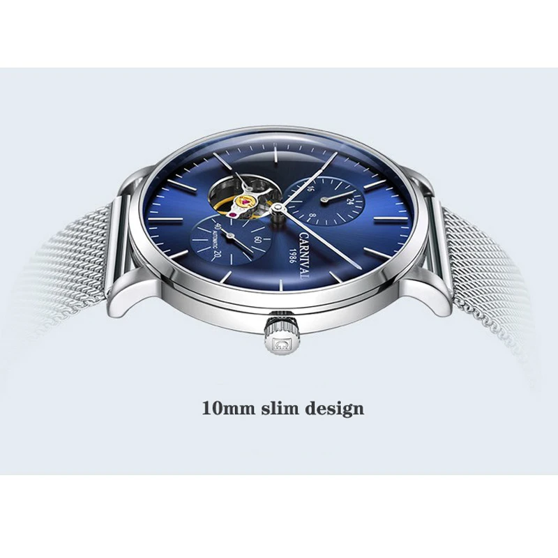 CARNIVAL 2023 Top Brand Fashion Luxury Mens Mechanical Watches Automatic Watch Men Mesh Business Waterproof Watch Men 8024 enlarge