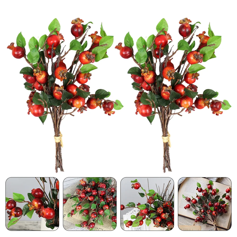 

2pcs Crafts Pomegranate Branches Simulation Bouquet Home Decor Simulation Flower Rosehip Bouquet Lifelike Pomegranate Branches