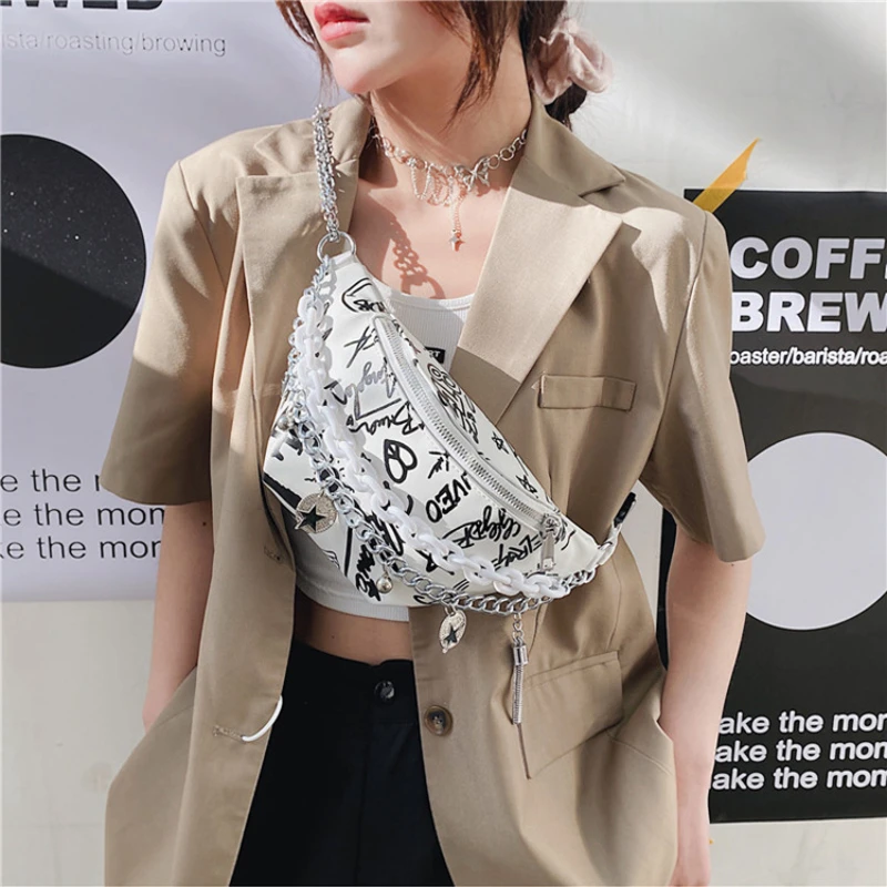 

PU Leather Graffiti Chest Bag 2023 New Single Shoulder Crossbody Bag for Travel, Personalized and Fashionable Niche Waist Bag