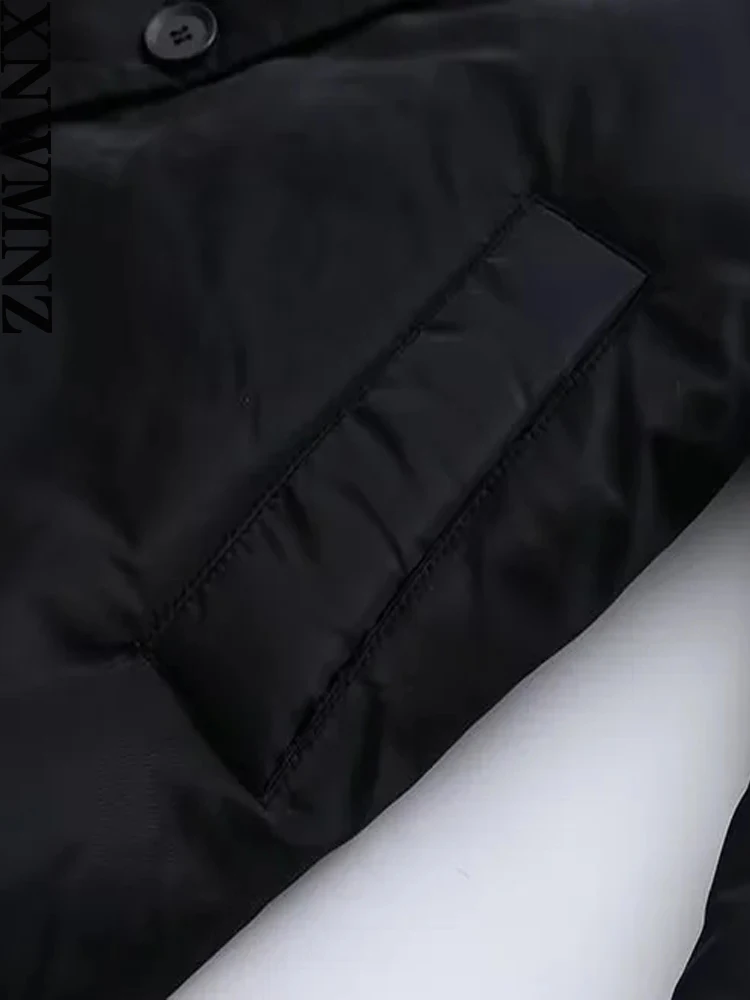 XNWMNZ Women Fashion Winter Belt Thick Warm Padded Parkas Coat Jacket Vintage Long Sleeve Front Button Female Outerwear Chic Top
