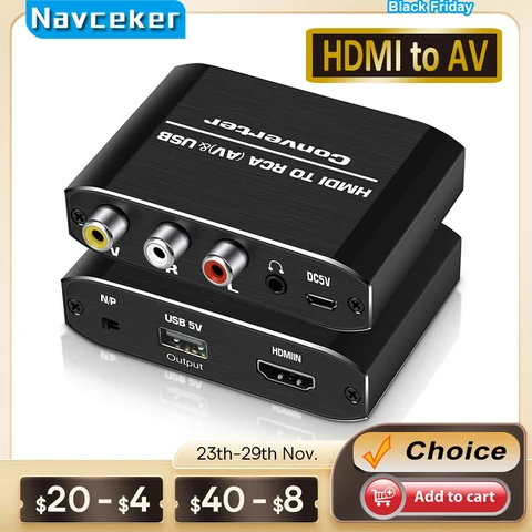 Navceker HDMI-совместимый к RCA преобразователю AV/CVSB L/R видеобокс HD 1080P 1920*1080 60 Гц HDMI2AV поддержка NTSC PAL выход HDMI AV