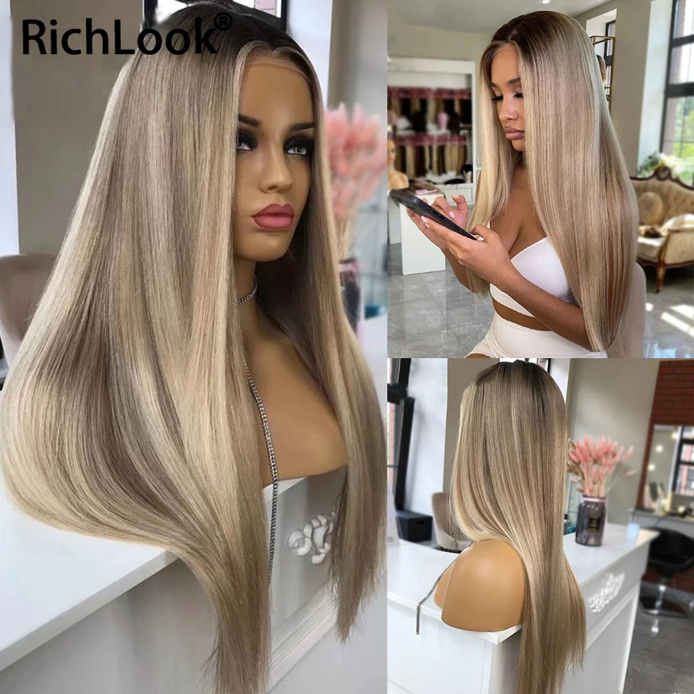 

200% Ash Blonde Highlight Wig Human Hair 13x4 Grey Straight Lace Front Wigs European Transparent Lace Wigs For Women Hair Remy