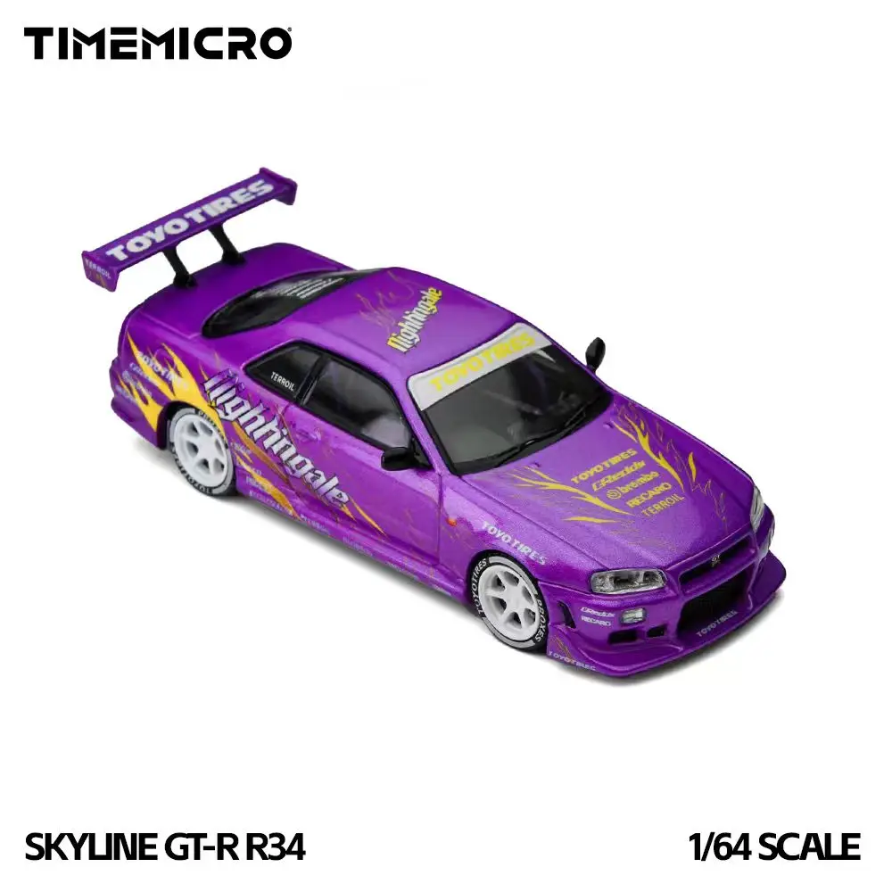 Фото Модель автомобиля TM 1:64 Skyline GT-R R34 серебристо-синего цвета из сплава №3