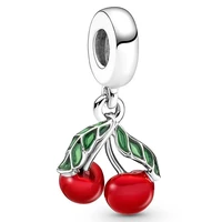 authentic 925 sterling silver moments asymmetrical cherry fruit dangle charm bead fit pandora bracelet necklace jewelry