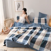plaid summer cool quilt washed cotton comfortable lightweight air condition thin comforter simple feather blanket for adults kid